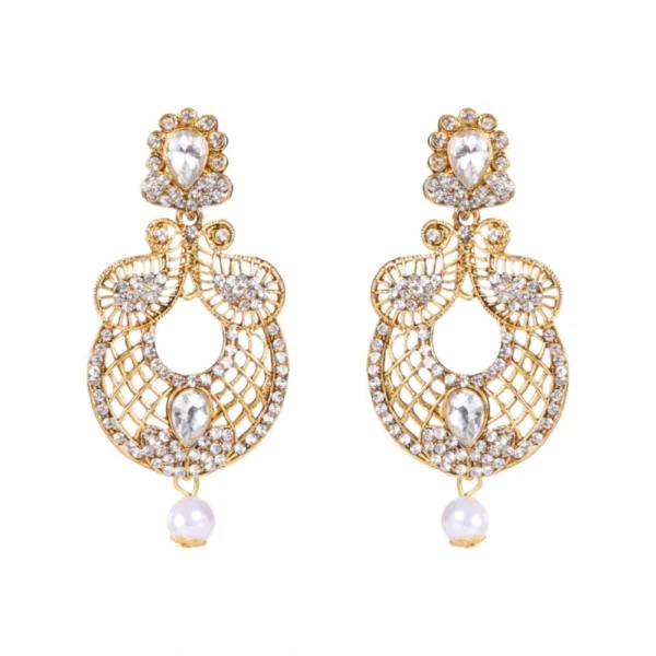 Women's Rose Gold Plated Alloy Kundan Earrings & Mangtikka (White)