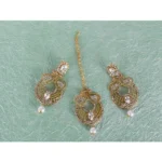 Women's Rose Gold Plated Alloy Kundan Earrings & Mangtikka (White)