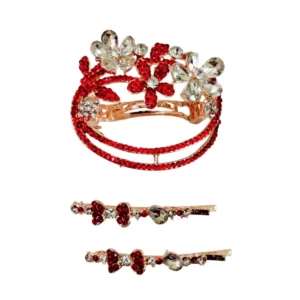 Women's Rose Gold Plated Alloy Hair Pin Set (Red)