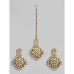 Women's Rose Gold Plated Alloy Kundan Earrings & Mangtikka (White)