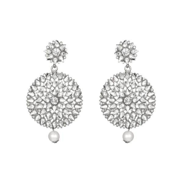Women's Rose Gold Plated Alloy Kundan Earrings & Mangtikka (White)