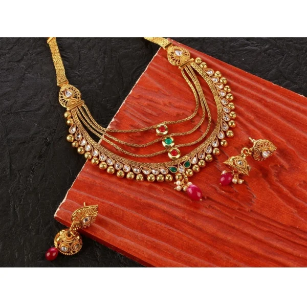 Women's Rose Gold Plated Alloy Necklace & Earings Set (Multicolor)