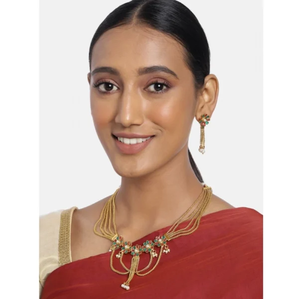 Women's Rose Gold Plated Alloy Necklace Set (Green & Red)