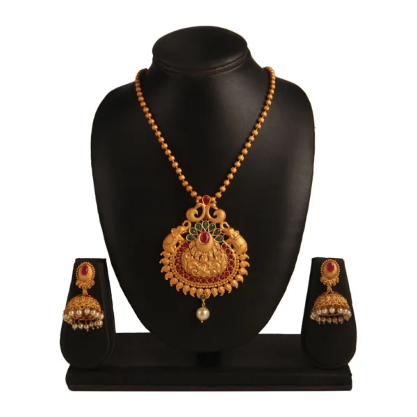 Women's Rose Gold Plated Alloy Jewellery Chain Pendant Sets (Gold & Red)
