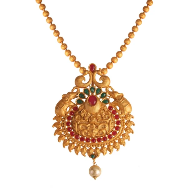 Women's Rose Gold Plated Alloy Jewellery Chain Pendant Sets (Gold & Red)