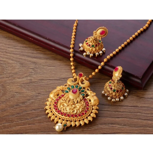 Women's Rose Gold Plated Alloy Jewellery Chain Pendant Sets (Gold & Red)