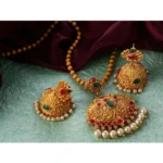 Women's Rose Gold Plated Alloy Jewellery Chain Pendant Sets (Gold & Red)