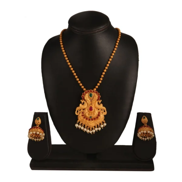 Women's Rose Gold Plated Alloy Jewellery Chain Pendant Sets (Gold & Red)