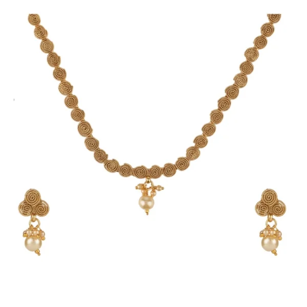 Women's Rose Gold Plated Alloy Necklace & Earings Set (Gold)