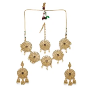 Women's Rose Gold Plated Alloy Necklace & Earings Set (Gold)