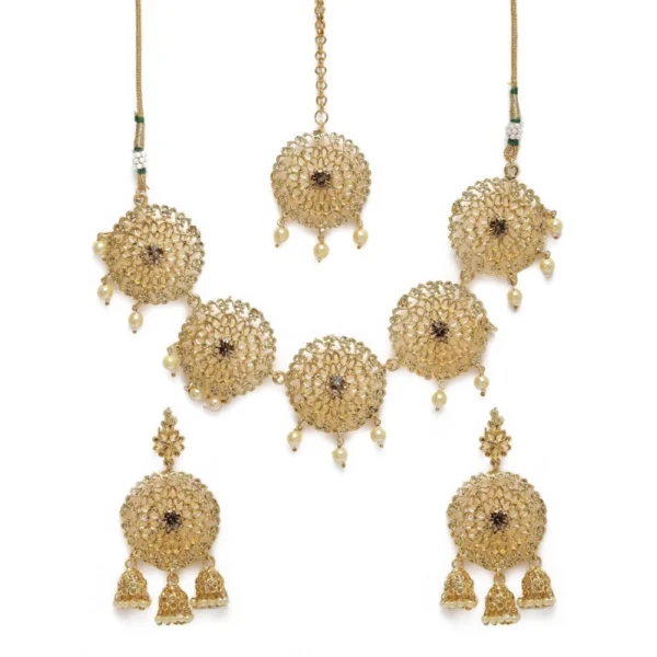 Women's Rose Gold Plated Alloy Necklace & Earings Set (Gold)