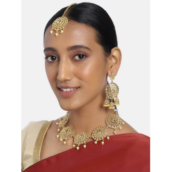 Women's Rose Gold Plated Alloy Necklace & Earings Set (Gold)