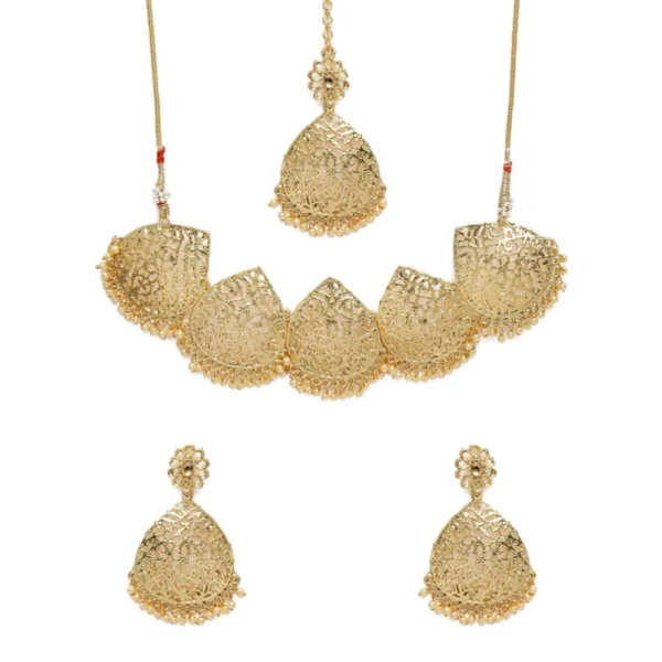 Women's Rose Gold Plated Alloy Necklace & Earings Set (Gold)
