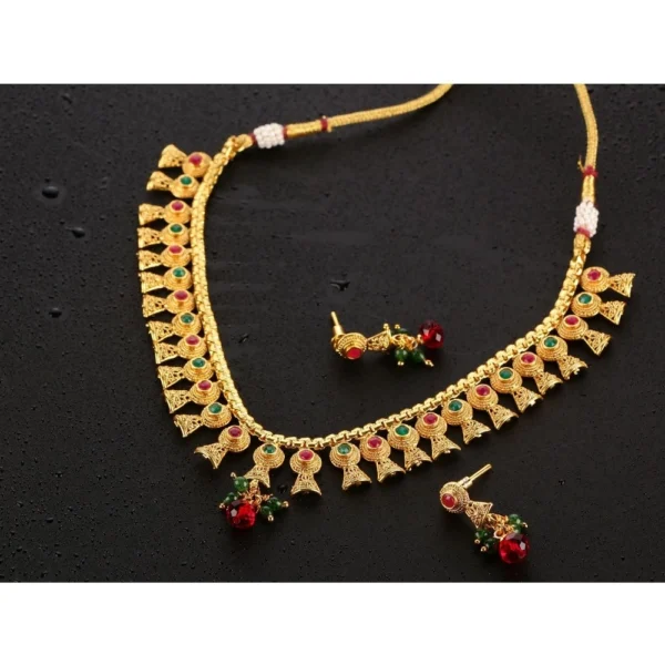Women's Rose Gold Plated Alloy Necklace & Earings Set (Green & Red)