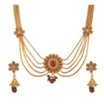 Women's Rose Gold Plated Alloy Necklace & Earings Set (Green & Red)
