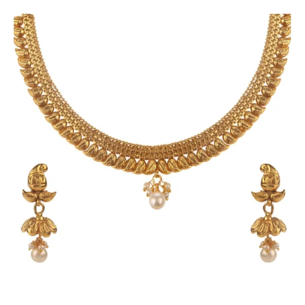 Women's Rose Gold Plated Alloy Necklace & Earings Set (Gold)