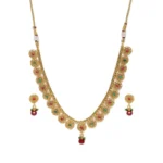 Women's Rose Gold Plated Alloy Necklace & Earings Set (Green & Red)