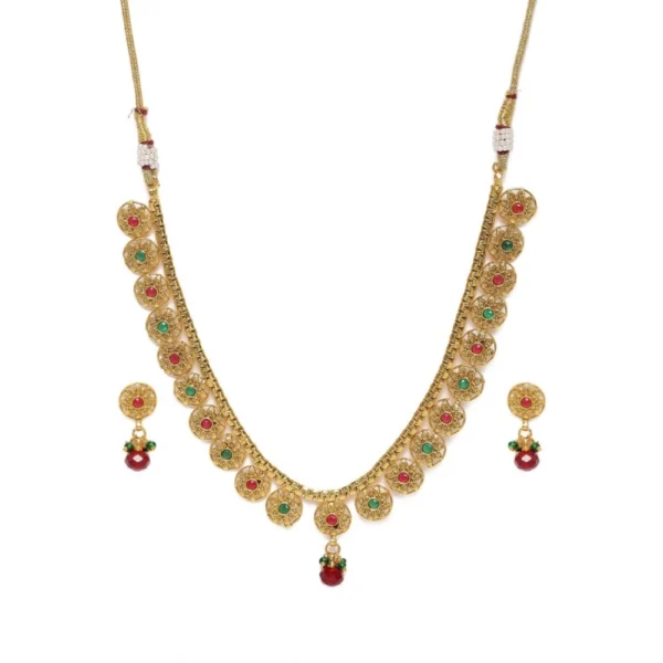 Women's Rose Gold Plated Alloy Necklace & Earings Set (Green & Red)
