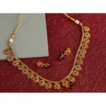 Women's Rose Gold Plated Alloy Necklace & Earings Set (Green & Red)