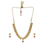 Women's Rose Gold Plated Alloy Necklace & Earings Set (Green & Red)