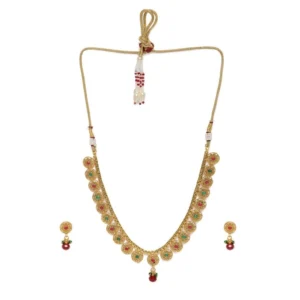 Women's Rose Gold Plated Alloy Necklace & Earings Set (Green & Red)