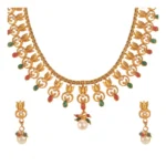 Women's Rose Gold Plated Alloy Necklace & Earings Set (Green & Red)