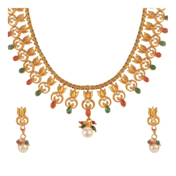 Women's Rose Gold Plated Alloy Necklace & Earings Set (Green & Red)