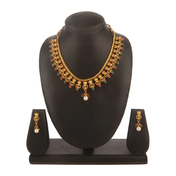 Women's Rose Gold Plated Alloy Necklace & Earings Set (Green & Red)