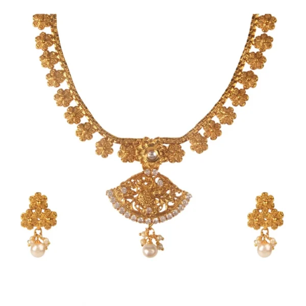 Women's Rose Gold Plated Alloy Necklace & Earings Set (Gold)