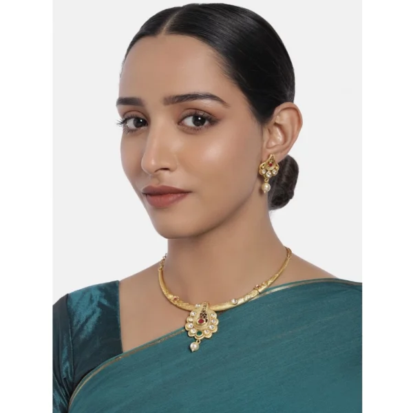 Women's Rose Gold Plated Alloy Necklace & Earings Set (White & Red)