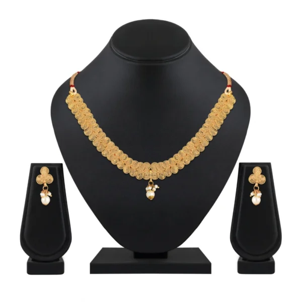 Women's Rose Gold Plated Alloy Necklace & Earings Set (Gold)