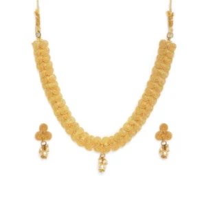 Women's Rose Gold Plated Alloy Necklace & Earings Set (Gold)