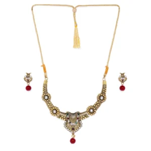 Women's Rose Gold Plated Alloy Necklace & Earings Set (Multicolor)