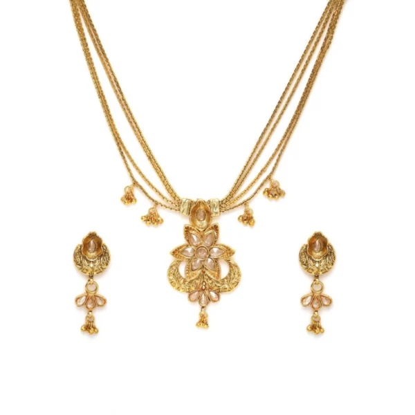 Women's Rose Gold Plated Alloy Necklace & Earings Set (Gold)