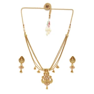Women's Rose Gold Plated Alloy Necklace & Earings Set (Gold)