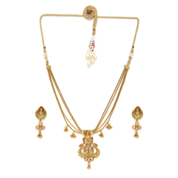 Women's Rose Gold Plated Alloy Necklace & Earings Set (Gold)