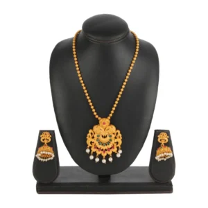 Women's Rose Gold Plated Alloy Necklace & Earings Set (Gold)
