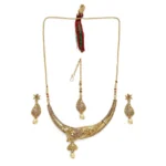 Women's Rose Gold Plated Alloy Necklace & Earings Set (Gold)