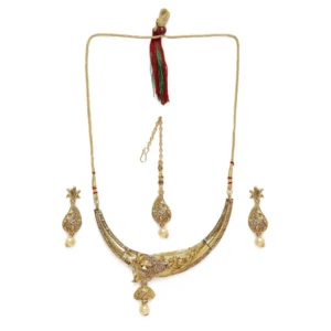 Women's Rose Gold Plated Alloy Necklace & Earings Set (Gold)