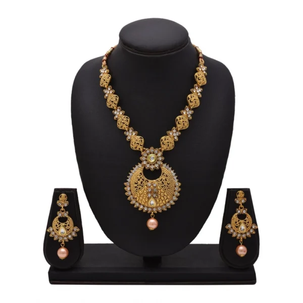 Women's Rose Gold Plated Alloy Necklace & Earings Set (Gold)
