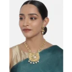 Women's Rose Gold Plated Alloy Necklace & Earings Set (Gold)