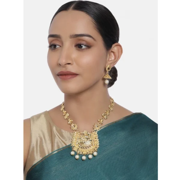 Women's Rose Gold Plated Alloy Necklace & Earings Set (Gold)