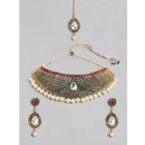 Women's Rose Gold Plated Alloy Necklace & Earings Set (Multicolor)