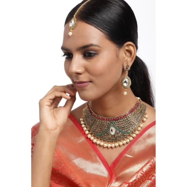 Women's Rose Gold Plated Alloy Necklace & Earings Set (Multicolor)