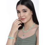 Women's Rose Gold Plated Brass Pendant Chain With Beaded Bracelet (Light Green)