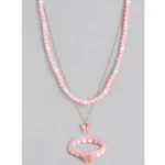 Women's Rose Gold Plated Brass Pendant Chain With Beaded Bracelet (Pink)