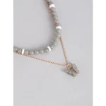 Women's Rose Gold Plated Brass Pendant Chain With Beaded Bracelet (Grey)