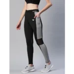 Women's Polyster Solid Sport Leggings (Black & Grey)