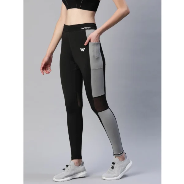 Women's Polyster Solid Sport Leggings (Black & Grey)