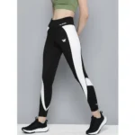 Women's Polyster Solid Sport Leggings (Black & White)